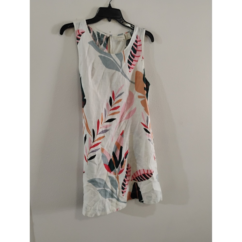 Cynthia Rowley Womens Large Linen Tropical Leaf Print Shift Dress Sleeveless